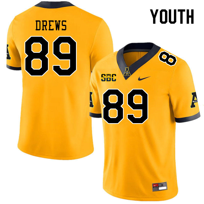 Youth #89 August Drews Appalachian State Mountaineers College Football Jerseys Stitched Sale-Gold